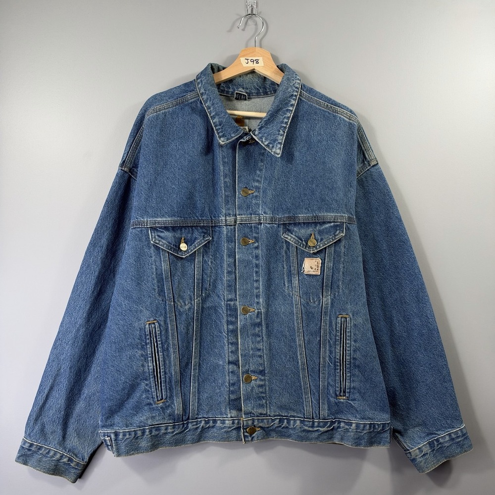 Vintage Carhartt Jacket 90's Mens Large Blue Denim J12DST Union Made In The USA